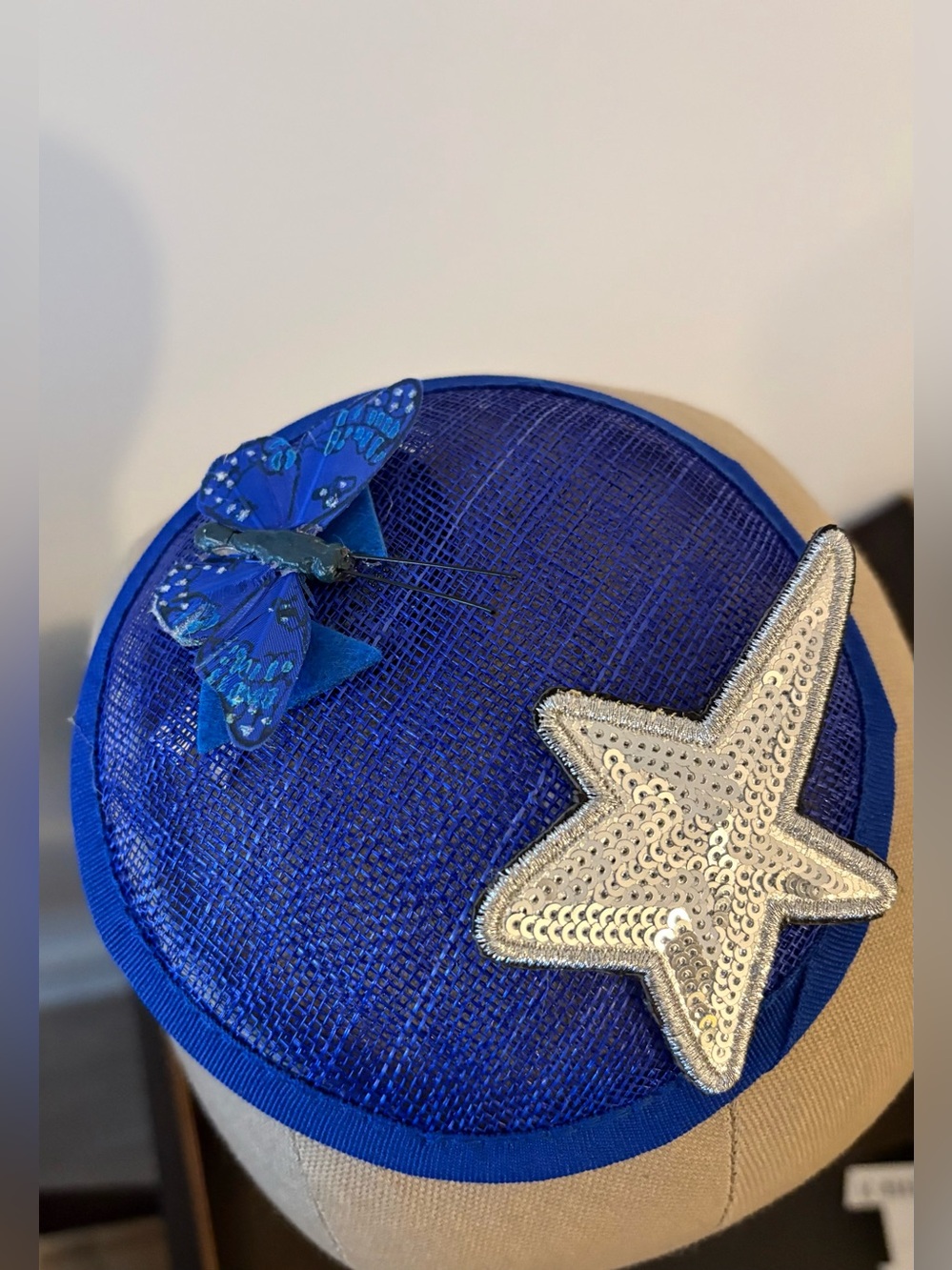 Royal Blue Butterfly & Sequin Star Fascinator Hair Clip